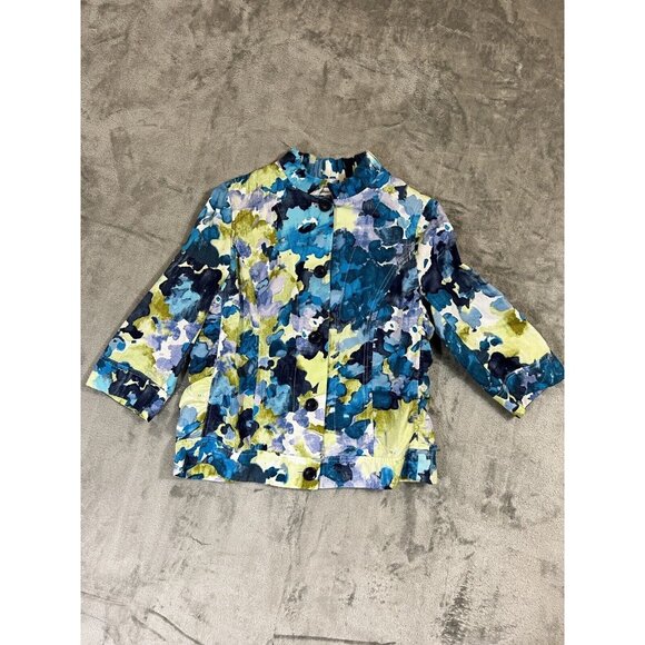 COLDWATER CREEK Linen Blend Floral Shacket Jacket 12 Career Abstract Blazer - Picture 1 of 10